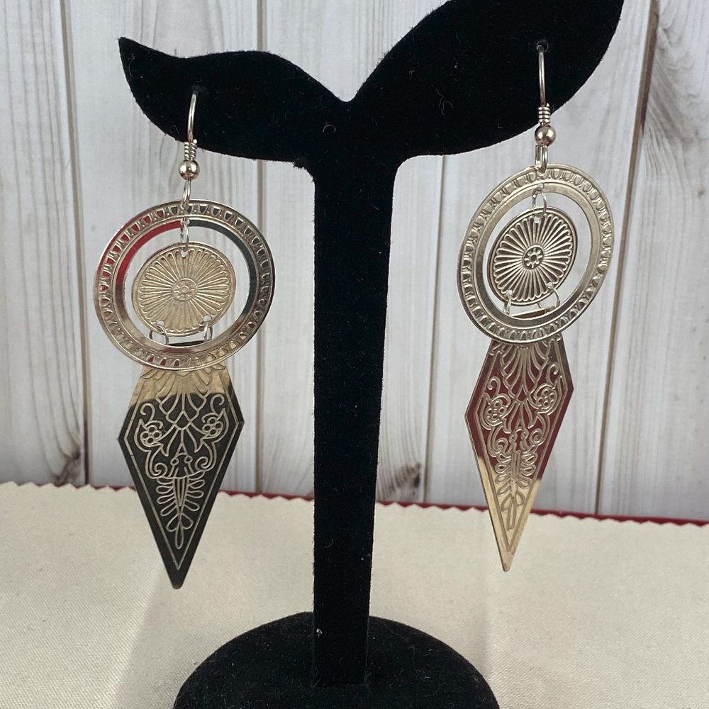 Vintage Victorian Retro 925 Sterling Silver Dangle Earrings